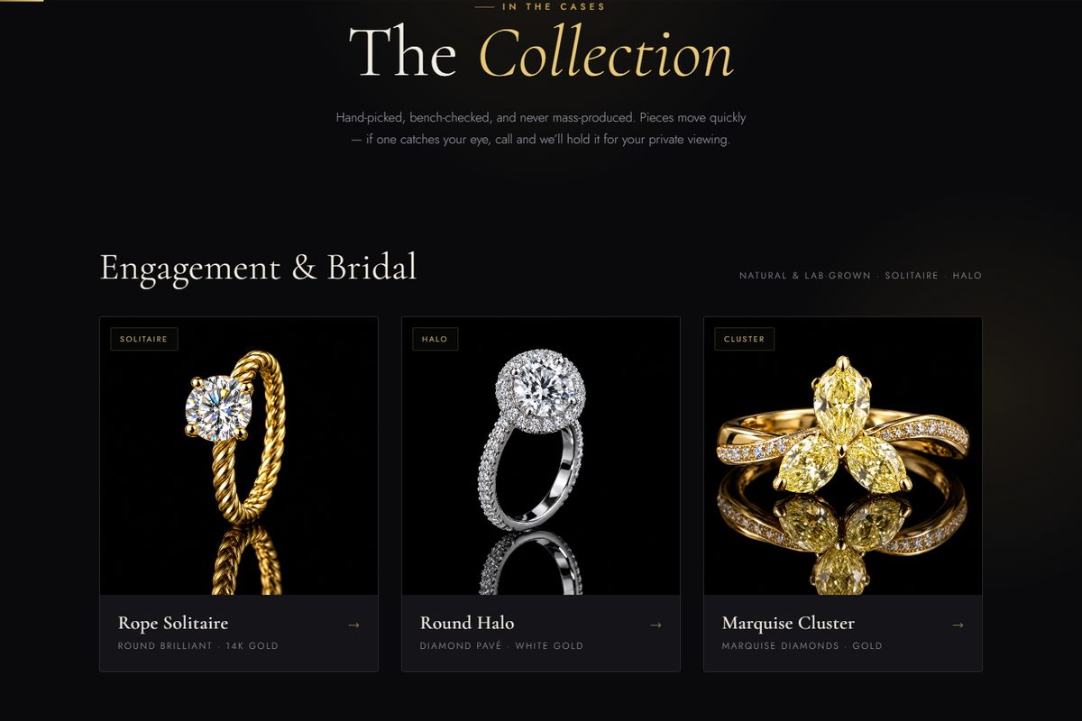 Marlow & Finch Jewelers concept site: collection and craft section