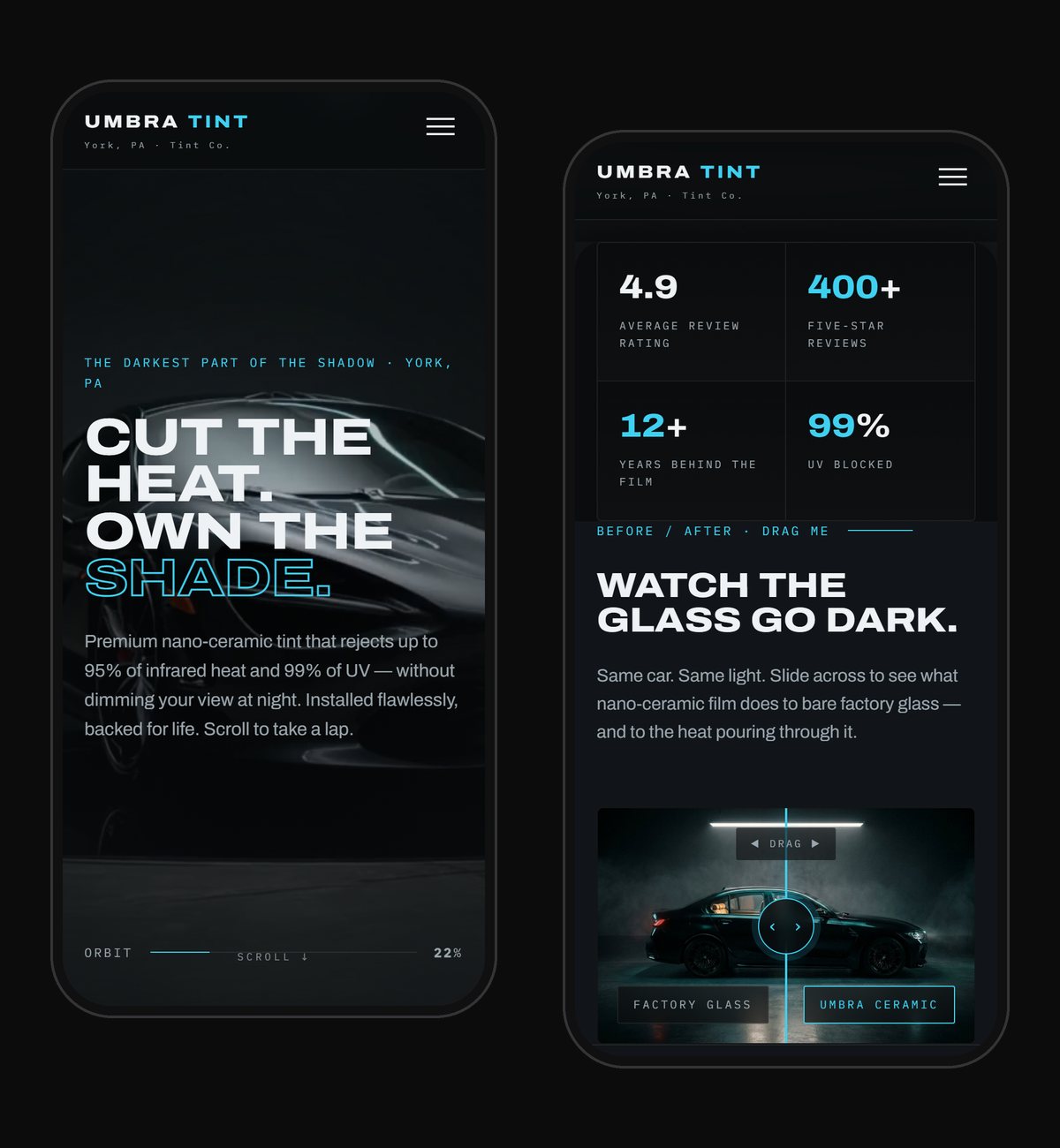 Umbra Tint Co. concept site on a phone