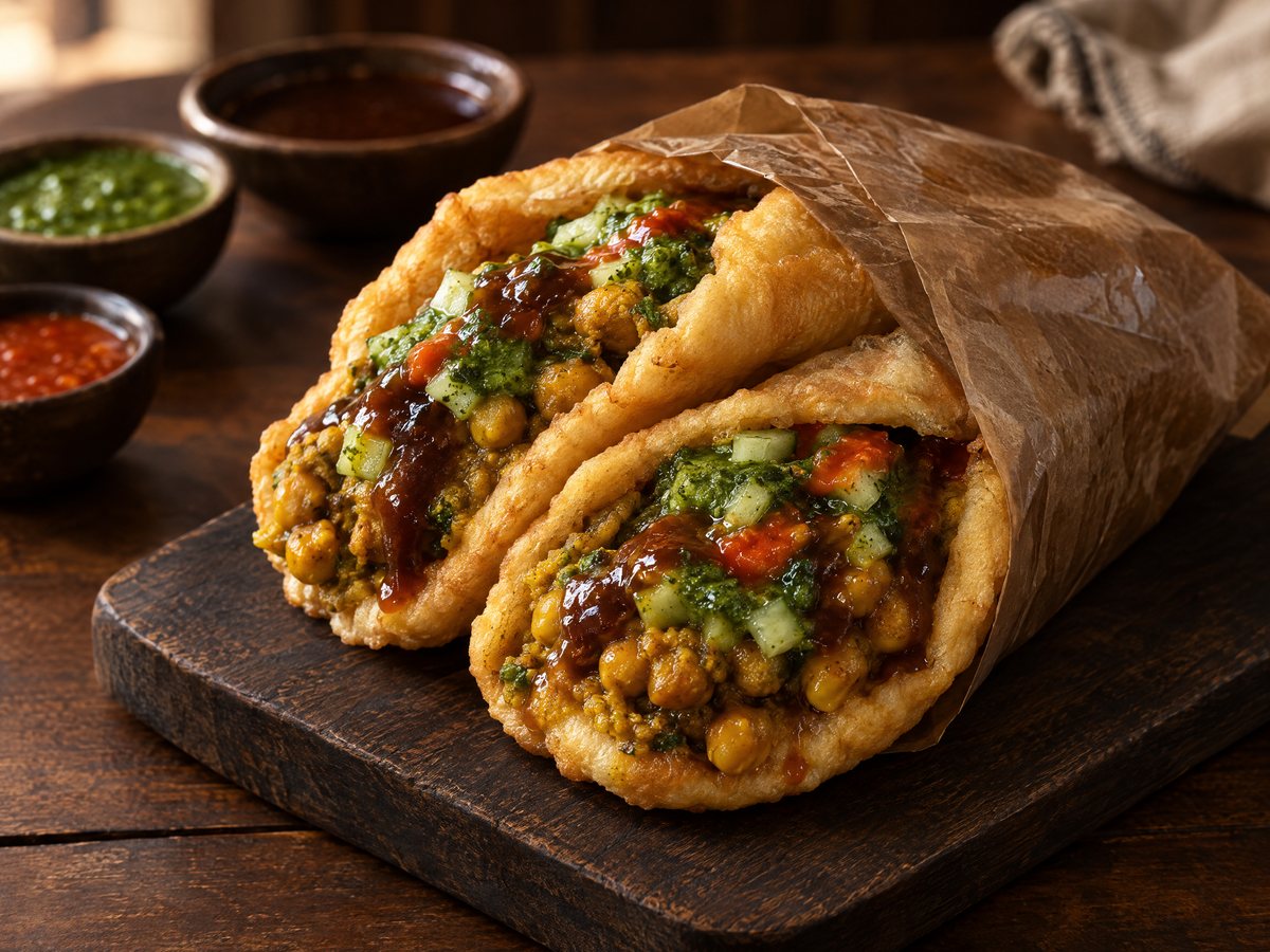 Doubles filled with curried chickpeas