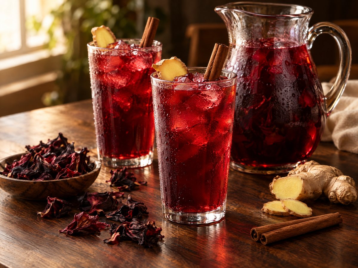 Ruby-red sorrel poured over ice
