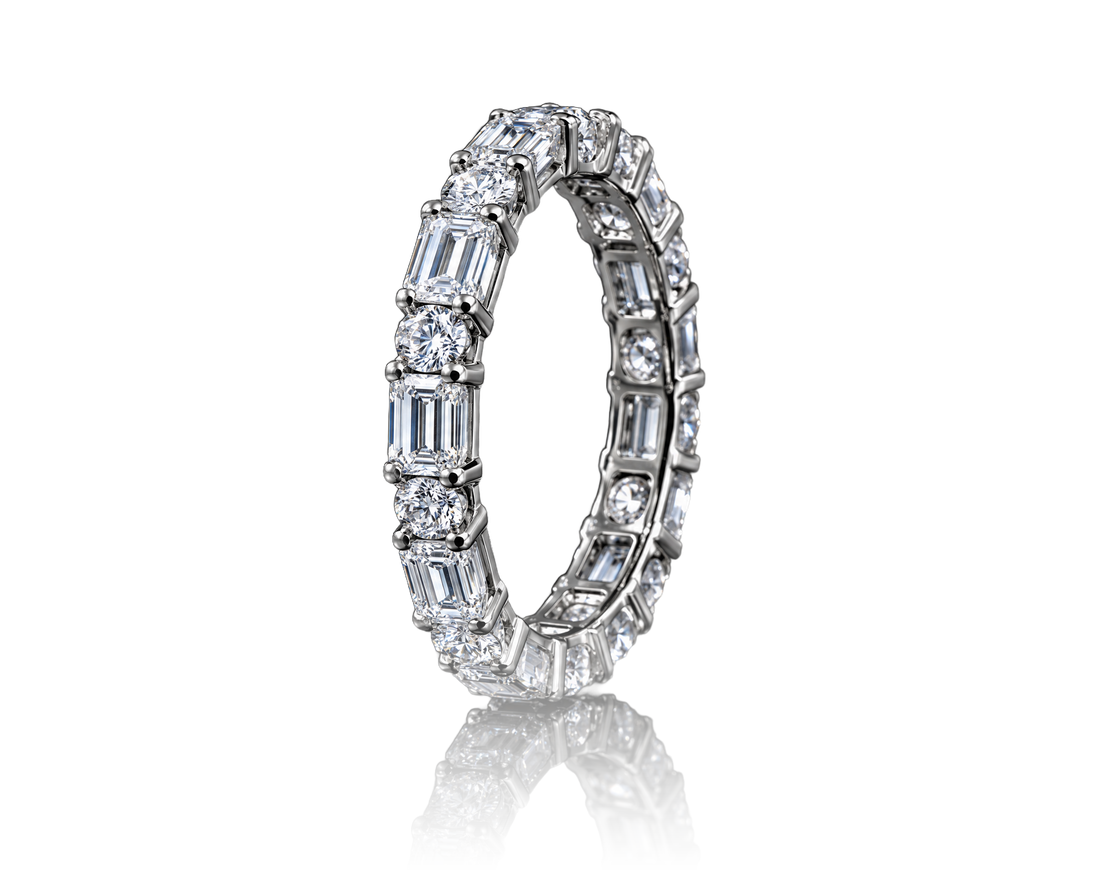 Baguette and round diamond eternity band